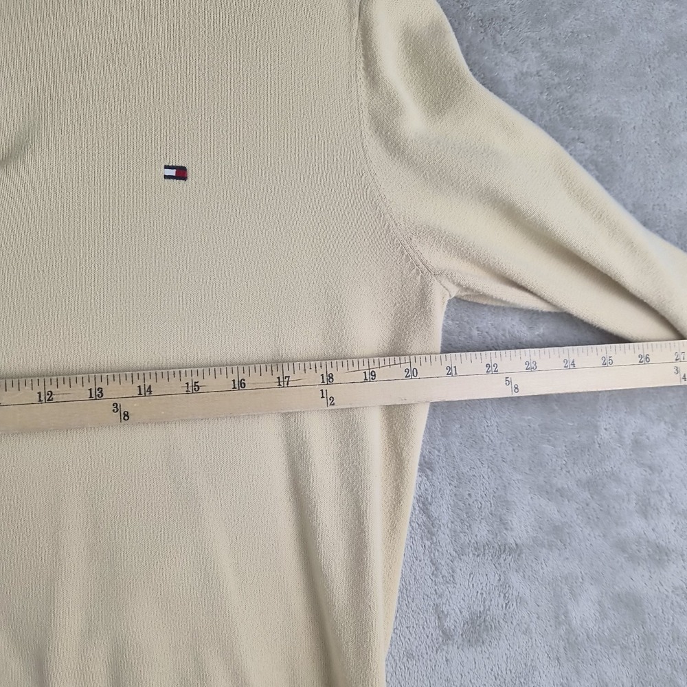 Tommy Hilfiger Sweater Mens Large Beige Knit 1/4 Zip Mock Neck Logo Pullover - Picture 3 of 11
